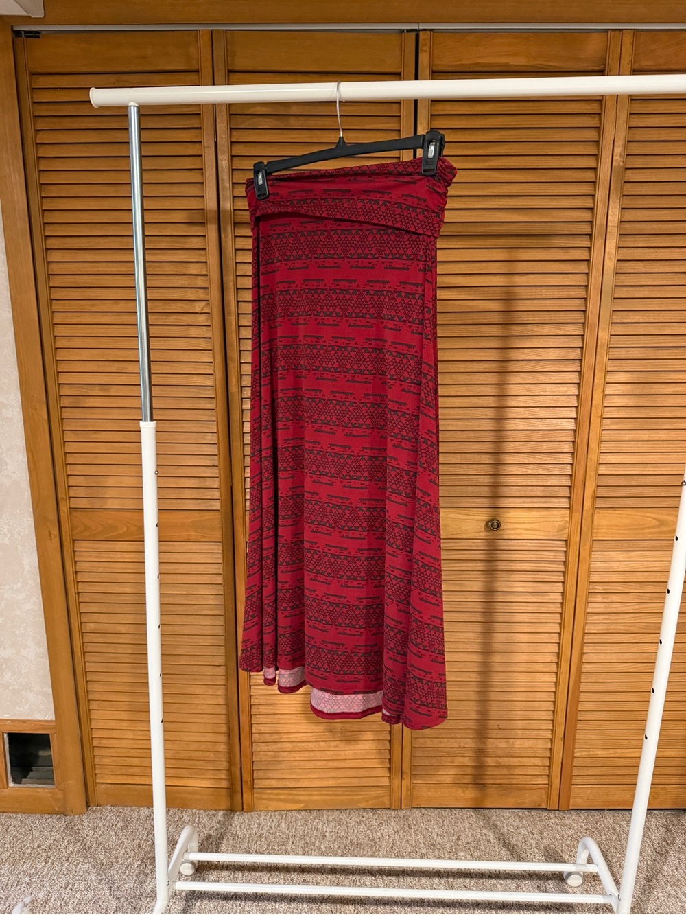 LuLaRoe Red Nordic Southwest Tribal Striped Foldover Maxi Skirt Size Small